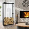 Kaminholzregal 80x25x150 cm Schwarz aus Metall ML-Design
