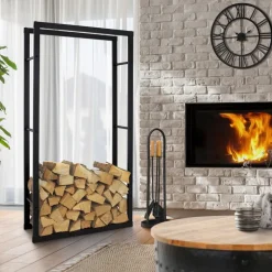 Kaminholzregal 80x25x150 cm Schwarz aus Metall ML-Design