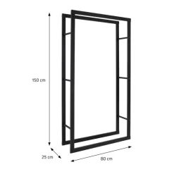 Kaminholzregal 80x25x150 cm Schwarz aus Metall ML-Design