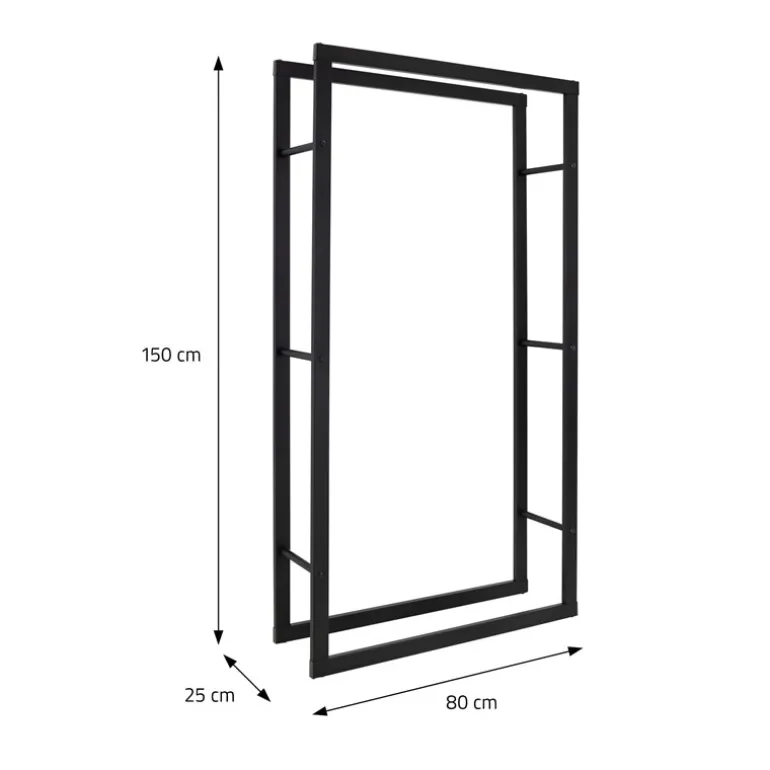 Kaminholzregal 80x25x150 cm Schwarz aus Metall ML-Design