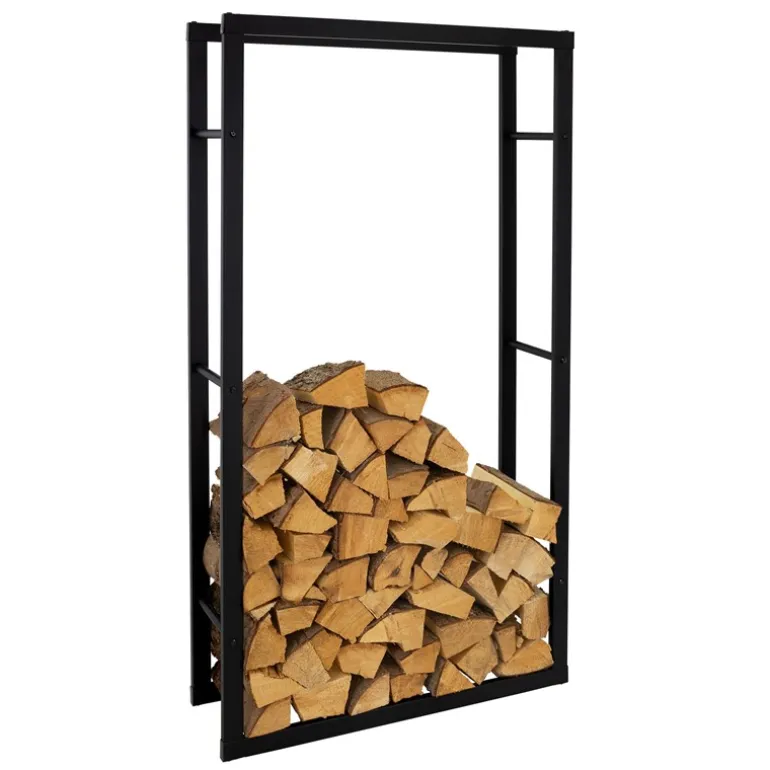Kaminholzregal 80x25x150 cm Schwarz aus Metall ML-Design