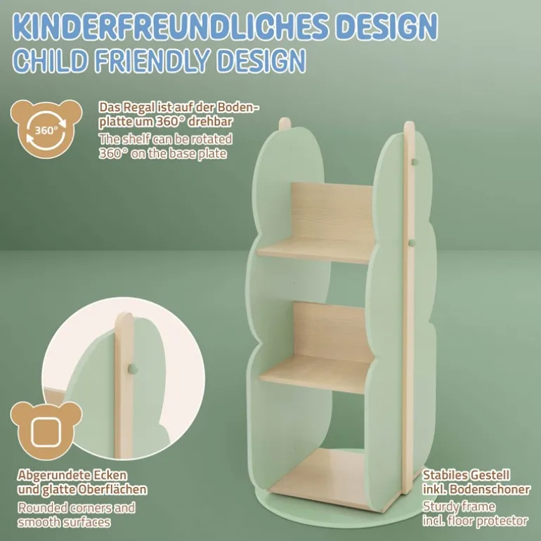 Kinder Bücherregal Baum-Form Grün/Natur mit 5 Regale Joyz