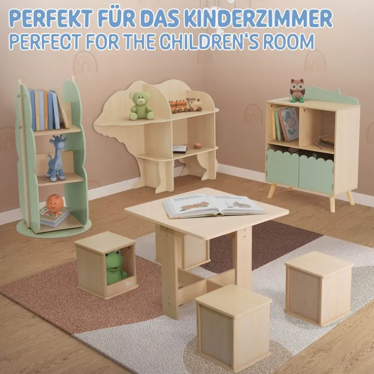 Kinder Bücherregal Baum-Form Grün/Natur mit 5 Regale Joyz