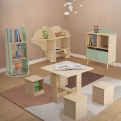 Kinder Bücherregal Baum-Form Grün/Natur mit 5 Regale Joyz