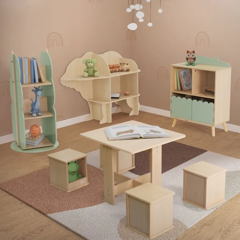 Kinder Bücherregal Baum-Form Grün/Natur mit 5 Regale Joyz