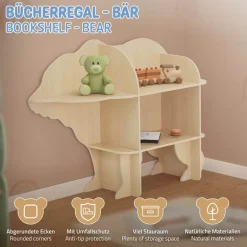 Kinder Bücherregal Bär-Design Natur mit offenen Regalen Joyz
