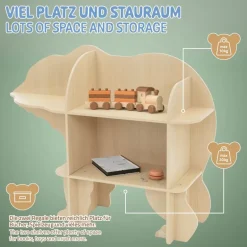 Kinder Bücherregal Bär-Design Natur mit offenen Regalen Joyz