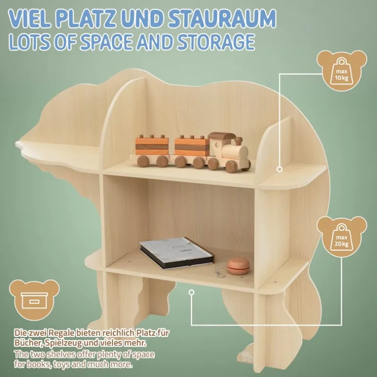 Kinder Bücherregal Bär-Design Natur mit offenen Regalen Joyz