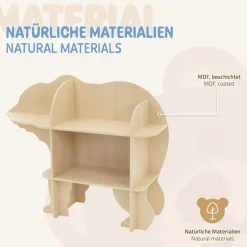 Kinder Bücherregal Bär-Design Natur mit offenen Regalen Joyz