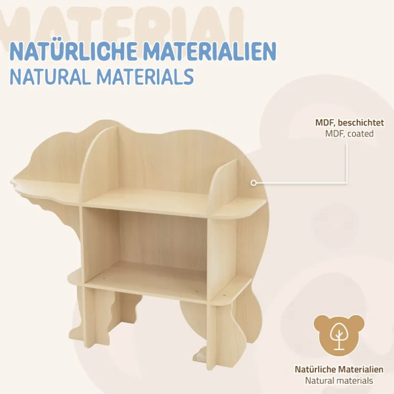 Kinder Bücherregal Bär-Design Natur mit offenen Regalen Joyz