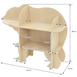 Kinder Bücherregal Bär-Design Natur mit offenen Regalen Joyz