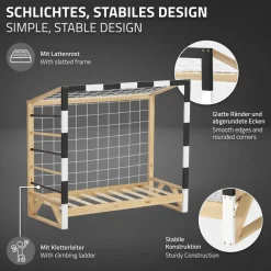 Kinderbett Fußballtor 70x140 cm aus Kiefernholz mit Matratze H:10cm Handballtor mit Lattenrost Kletterleiter & Tornetz ML-Design
