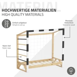 Kinderbett Fußballtor 70x140 cm Holzbett mit Lattenrost Kletterleiter & Tornetz Handballtor aus Kiefernholz ML-Design