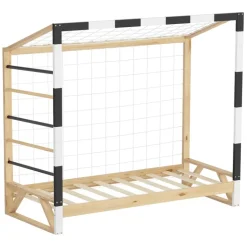 Kinderbett Fußballtor 80x160 cm Holzbett mit Lattenrost Kletterleiter & Tornetz Handballtor aus Kiefernholz ML-Design