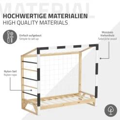 Kinderbett Fußballtor 80x160 cm Holzbett mit Lattenrost Kletterleiter & Tornetz Handballtor aus Kiefernholz ML-Design