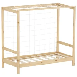 Kinderbett Fußballtor 70x140 cm Natur Einzelbett für Kinder Holzbett mit Lattenrost & Tornetz Handballtor ML-Design