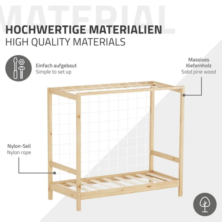 Kinderbett Fußballtor 70x140 cm Natur Einzelbett für Kinder Holzbett mit Lattenrost & Tornetz Handballtor ML-Design