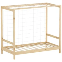Kinderbett Fußballtor 80x160 cm Natur Einzelbett für Kinder Holzbett mit Lattenrost & Tornetz Handballtor ML-Design