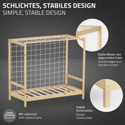 Kinderbett Fußballtor 80x160 cm Natur Einzelbett für Kinder Holzbett mit Lattenrost & Tornetz Handballtor ML-Design