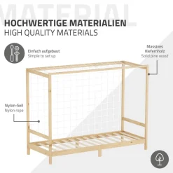 Kinderbett Fußballtor 90x200 cm Natur Einzelbett für Kinder Holzbett mit Lattenrost & Tornetz Handballtor ML-Design