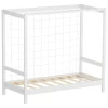 Kinderbett Fußballtor 70x140 cm Weiß Einzelbett für Kinder Holzbett mit Lattenrost & Tornetz Handballtor ML-Design