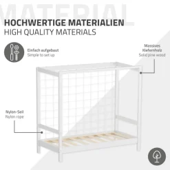 Kinderbett Fußballtor 70x140 cm Weiß Einzelbett für Kinder Holzbett mit Lattenrost & Tornetz Handballtor ML-Design