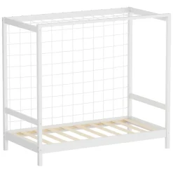 Kinderbett Fußballtor 80x160 cm Weiß Einzelbett für Kinder Holzbett mit Lattenrost & Tornetz Handballtor ML-Design