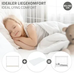 Kinderbett Fußballtor 80x160 cm Weiß Einzelbett für Kinder Holzbett mit Lattenrost & Tornetz Handballtor ML-Design