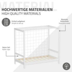 Kinderbett Fußballtor 80x160 cm Weiß Einzelbett für Kinder Holzbett mit Lattenrost & Tornetz Handballtor ML-Design