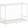 Kinderbett Fußballtor 90x200 cm Weiß Einzelbett für Kinder Holzbett mit Lattenrost & Tornetz Handballtor ML-Design