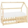 Kinderbett Hausbett 70x140 cm aus Kiefernholz inkl. Matratze H-10cm Rausfallschutz Dach und Lattenrost ML-Design