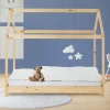 Kinderbett Hausbett 80x160 cm aus Kiefernholz Holzbett mit Dach und Lattenrost ML-Design
