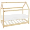 Kinderbett Hausbett 80x160 cm aus Kiefernholz inkl. Matratze H-10cm Holzbett mit Dach und Lattenrost ML-Design