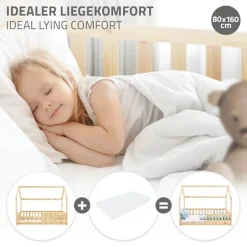 Kinderbett Hausbett 80x160 cm aus Kiefernholz mit Rausfallschutz Dach und Lattenrost Holzbett ML-Design