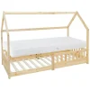 Kinderbett Hausbett 90x200 cm aus Kiefernholz inkl. Matratze H-16cm Rausfallschutz Dach und Lattenrost ML-Design