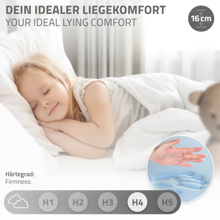 Kinderbett Hausbett 90x200 cm Hellgrau aus Kiefernholz inkl. Matratze H-16cm Holzbett mit Dach und Lattenrost ML-Design