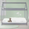 Kinderbett Hausbett 80x160 cm Hellgrau aus Kiefernholz Holzbett mit Dach und Lattenrost ML-Design