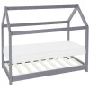 Kinderbett Hausbett 80x160 cm Hellgrau aus Kiefernholz inkl. Matratze H-10cm Holzbett mit Dach und Lattenrost ML-Design