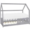 Kinderbett Hausbett 80x160 cm Hellgrau aus Kiefernholz inkl. Matratze H-10cm Rausfallschutz Dach und Lattenrost ML-Design