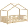 Kinderbett Hausbett 80x160 cm Natur aus Kiefernholz Holzbett mit Rausfallschutz und Lattenrost ML-Design