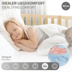 Kinderbett Hausbett 80x160 cm Natur aus Kiefernholz mit Matratze H:10cm Rausfallschutz und Lattenrost ML-Design