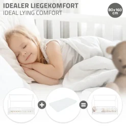 Kinderbett Hausbett 80x160 cm Weiß aus Kiefernholz mit Rausfallschutz Dach und Lattenrost Holzbett ML-Design