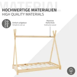Kinderbett Tipi 70x140 cm aus Kiefernholz Holzbett mit Lattenrost ML-Design