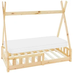 Kinderbett Tipi 70x140 cm aus Kiefernholz inkl. Matratze H-10cm Rausfallschutz und Lattenrost ML-Design