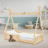 Kinderbett Tipi 70x140 cm aus Kiefernholz mit Rausfallschutz und Lattenrost Holzbett ML-Design