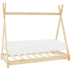 Kinderbett Tipi 80x160 cm aus Kiefernholz inkl. Matratze H-10cm Holzbett mit Lattenrost ML-Design