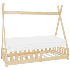 Kinderbett Tipi 80x160 cm aus Kiefernholz inkl. Matratze H-10cm Rausfallschutz und Lattenrost ML-Design