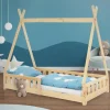Kinderbett Tipi 80x160 cm aus Kiefernholz mit Rausfallschutz und Lattenrost Holzbett ML-Design