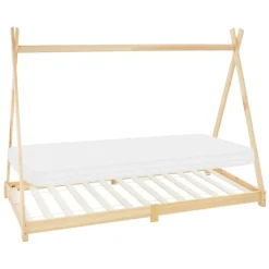 Kinderbett Tipi 90x200 cm aus Kiefernholz inkl. Matratze H-10cm Holzbett mit Lattenrost ML-Design