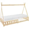 Kinderbett Tipi 90x200 cm aus Kiefernholz inkl. Matratze H-16cm Rausfallschutz und Lattenrost ML-Design